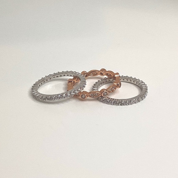 Sizes 4-10, 3 Pc Two Tone .925 Cz Eternity Band Ring Set - Picture 14 of 16